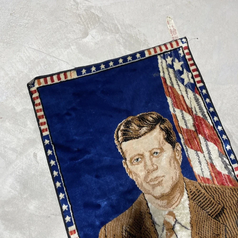 VTG 1964 John F Kennedy Ramallah Trading Co. Tapestry Rug Banner 20X38 Wall Art